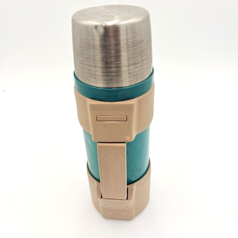 Vintage Thermos Stopper #650 1 Liter Teal Tan Stainless Bottle USA